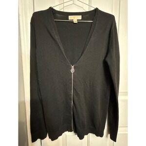 Michael Kors Black Zip Front‎ V Neck Cardigan Sweater Womens Small
